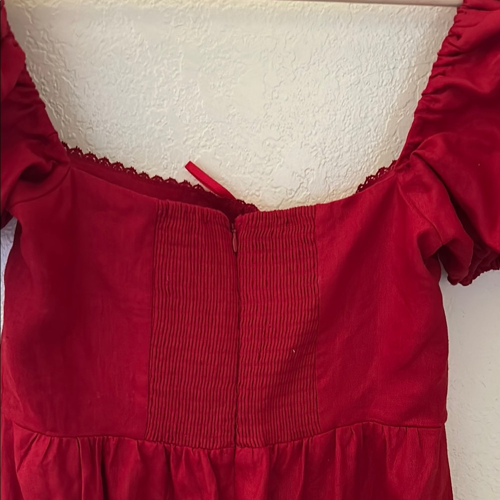Reformation Marella Linen Dress Cherry - Picture 9 of 10